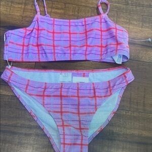 Plaid Pink and Red Kids Bikini